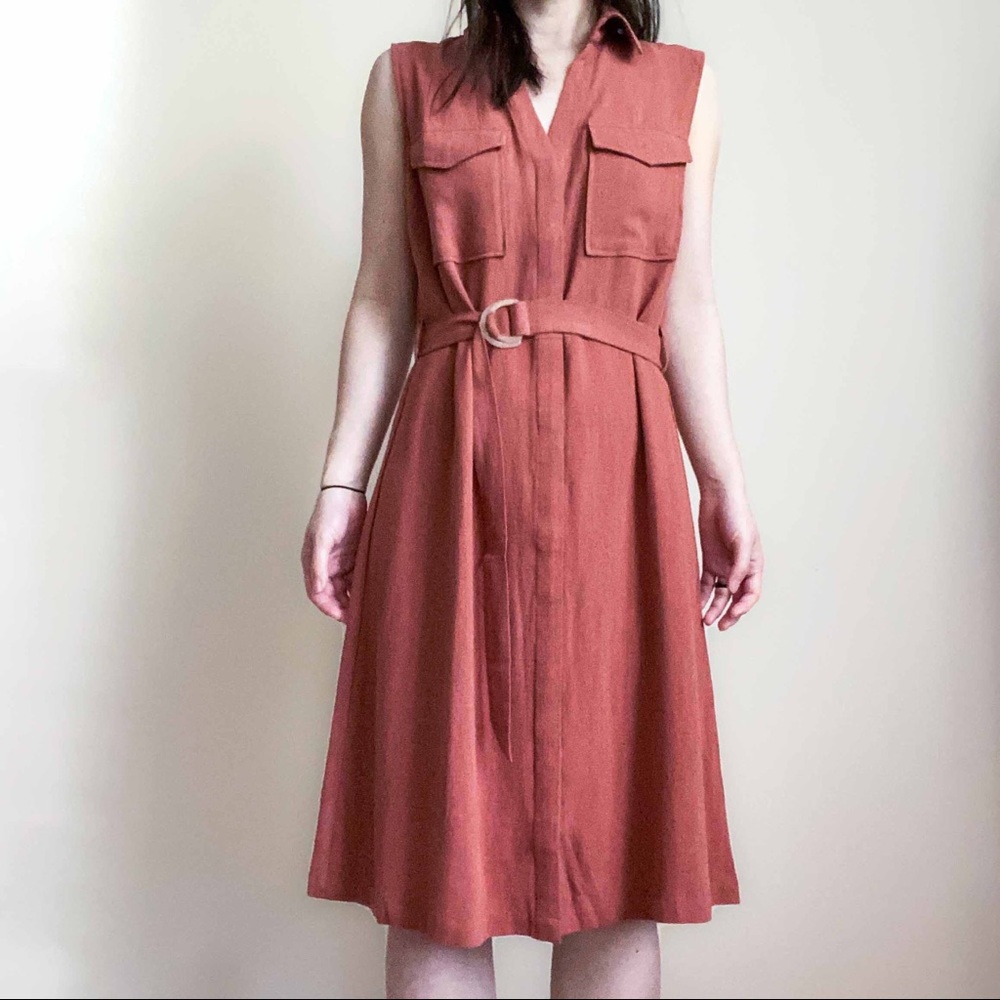 NWT Linen sleeveless utility midi dress in brick